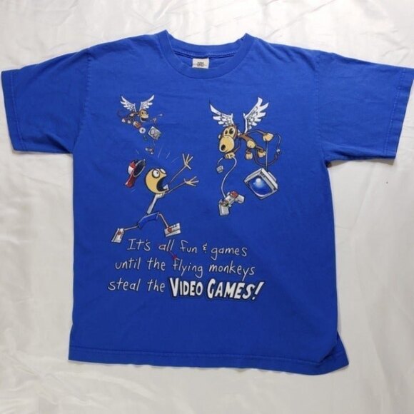 Video Game Graphic T Shirt Flying Monkeys Blue Cotton SS Size M-L - Picture 1 of 6